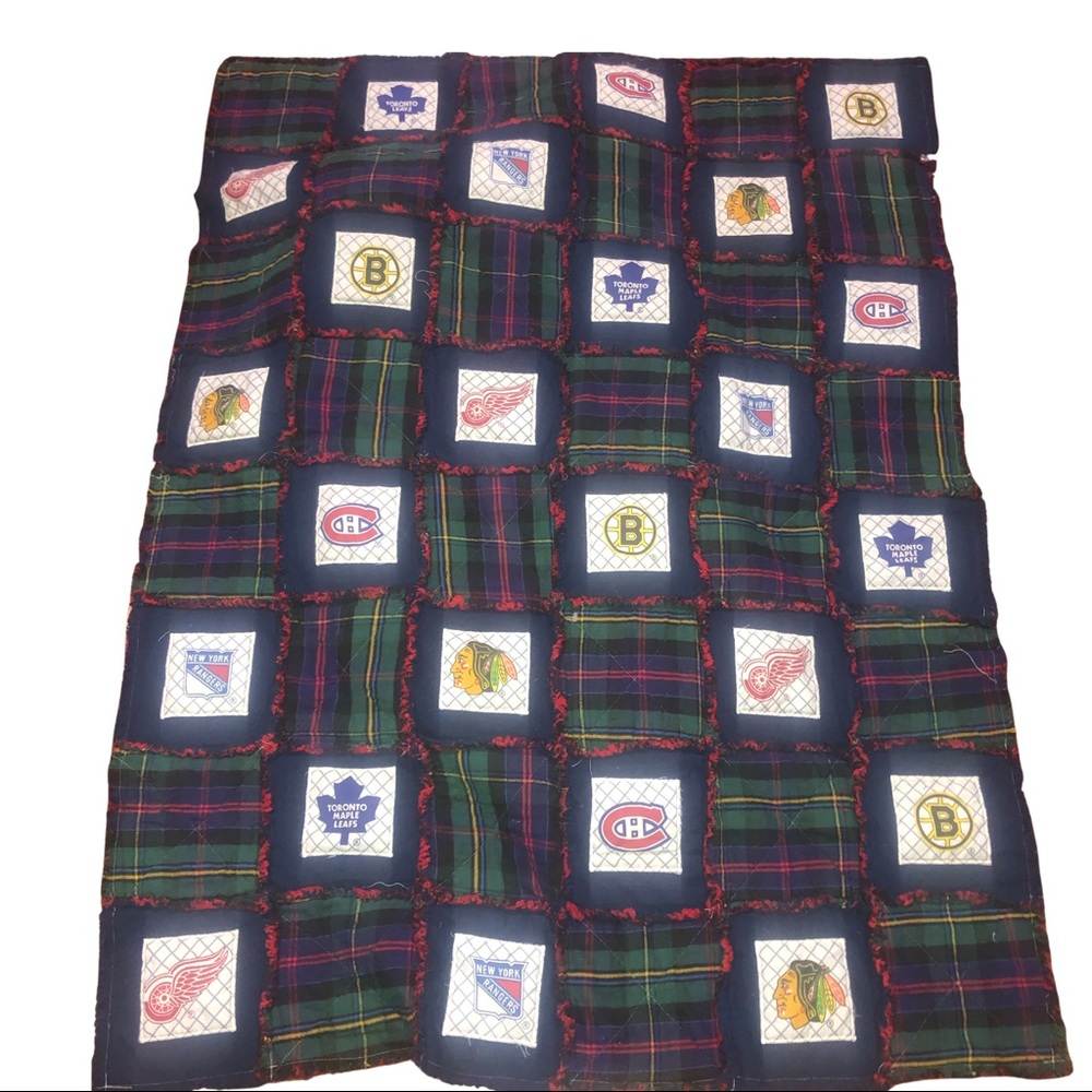 Handmade one of a kind Original 6 NHL baby quilt very large 56” by 40”